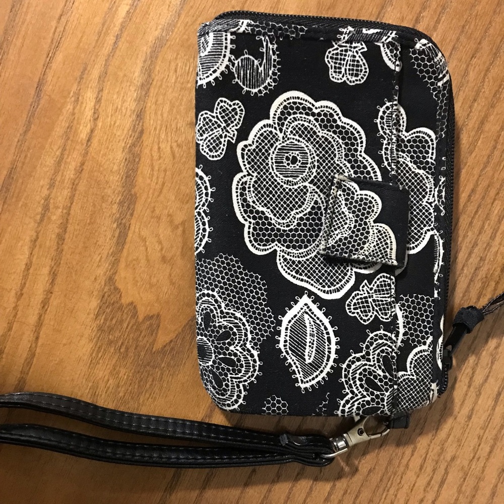 Black and white floral wristlet